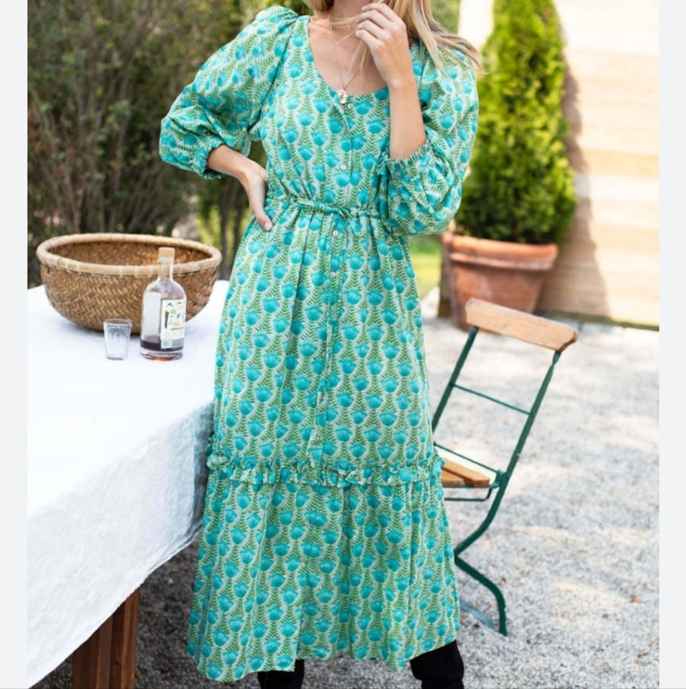 Emerson Fry Teal Green Printed Tiered Maxi Dress
